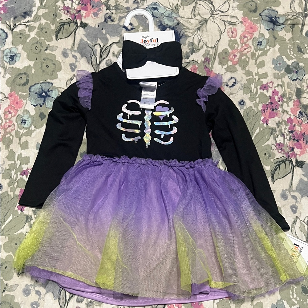 NWTs Baby 12 month Skeleton Costume Dress - Black and Purple
